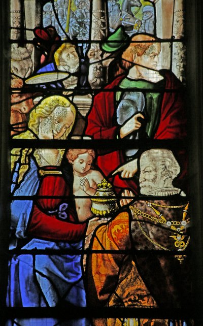 Vidriera que representa la adoración de los Magos con San José, 1530 de French School